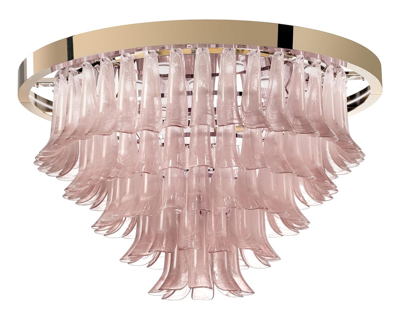Pink Glass Leaf Chandelier