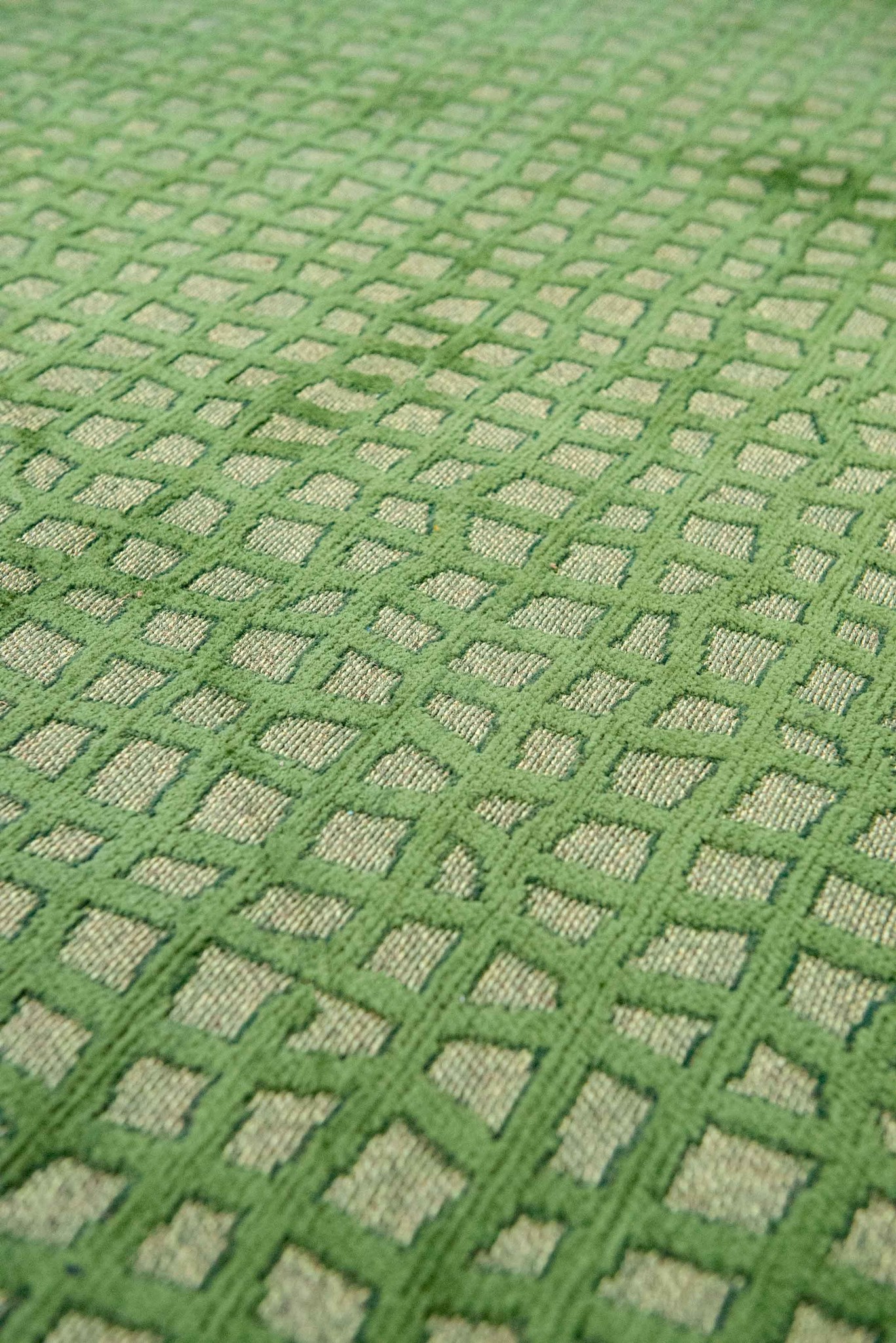 Green Checkered Belgian Flatwoven Rug ☞ Size: 80 x 150 cm