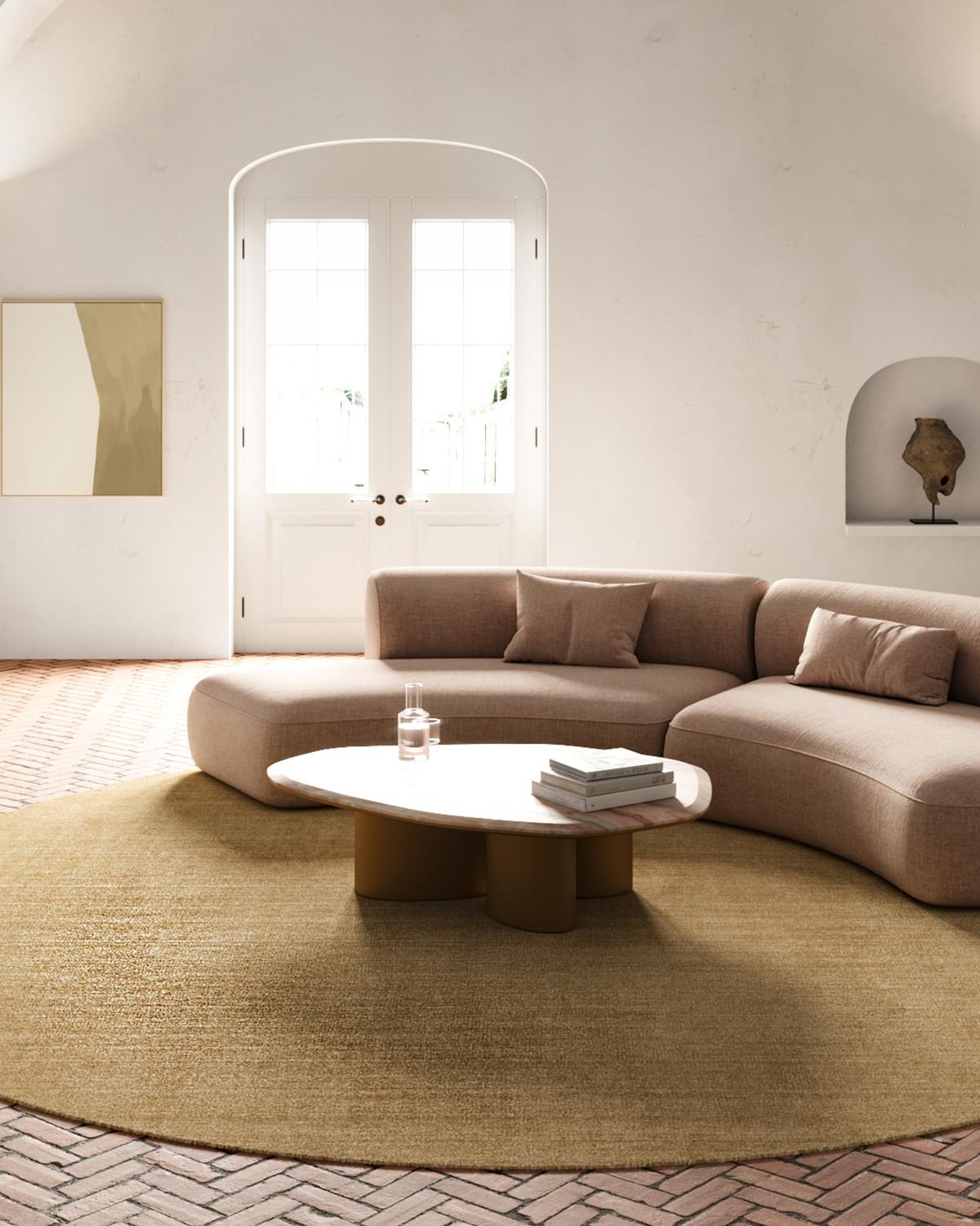 Handwoven Round Gold Silk Rug | Size: Ø 250 cm