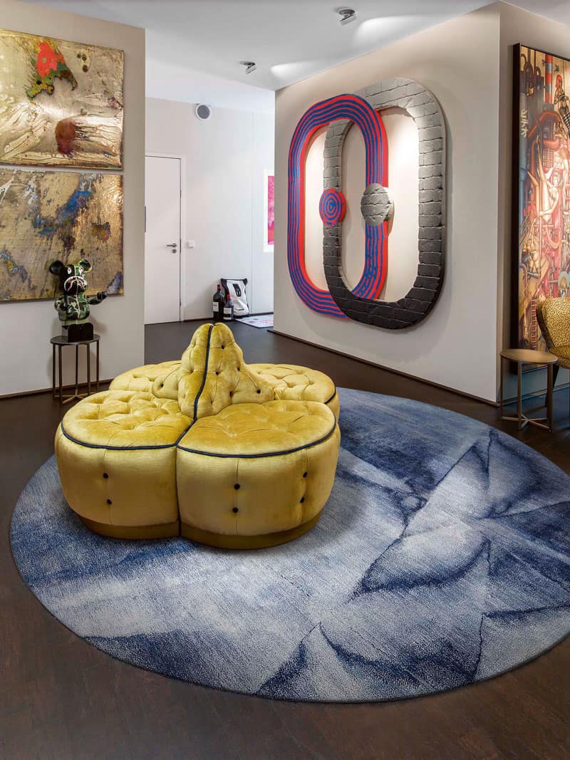 Round Navy Blue Handwoven Luxury Rug