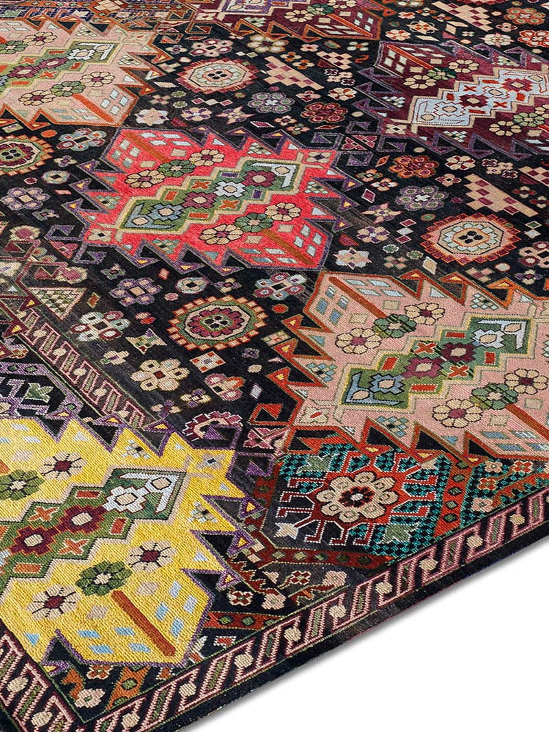 Original Natural Black Hand-Knotted Wool Rug