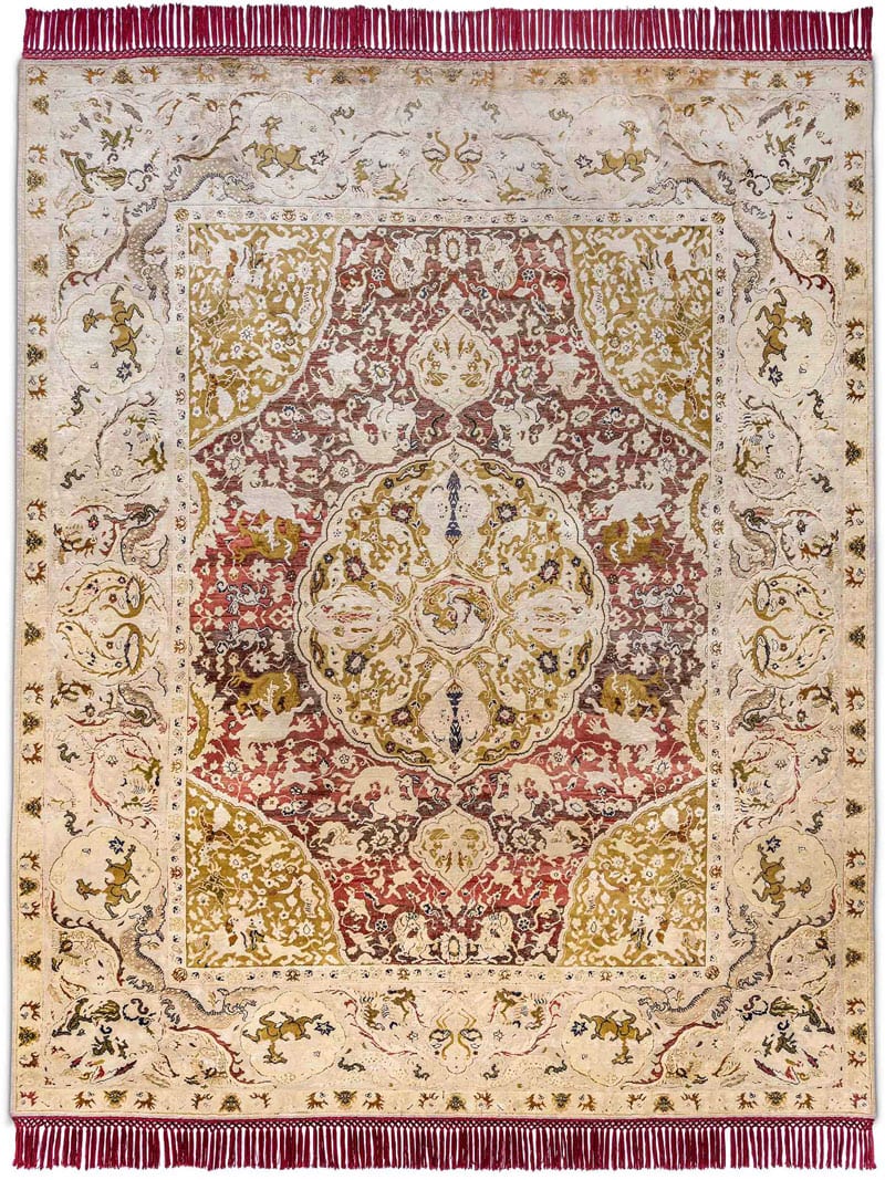 Gold Hand-Knotted Silk / Wool Rug
