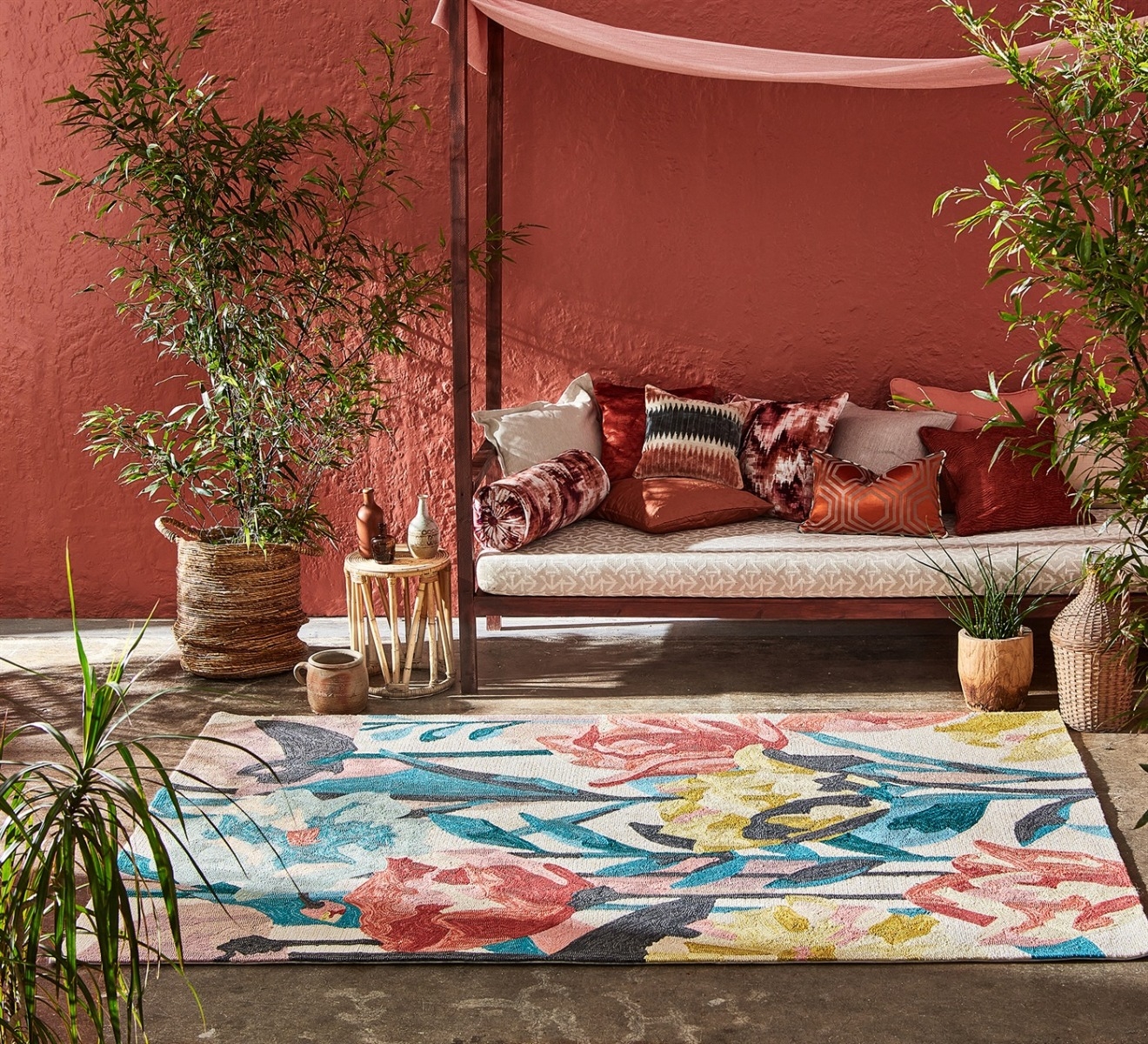 Floral Outdoor Hand-Woven Rug