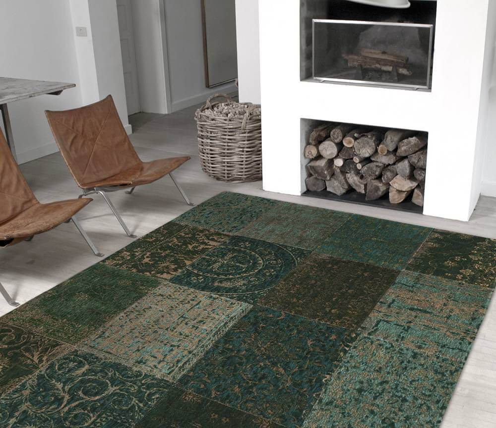 Patchwork Rug Multi Dark Green | Size: 140 x 200 cm