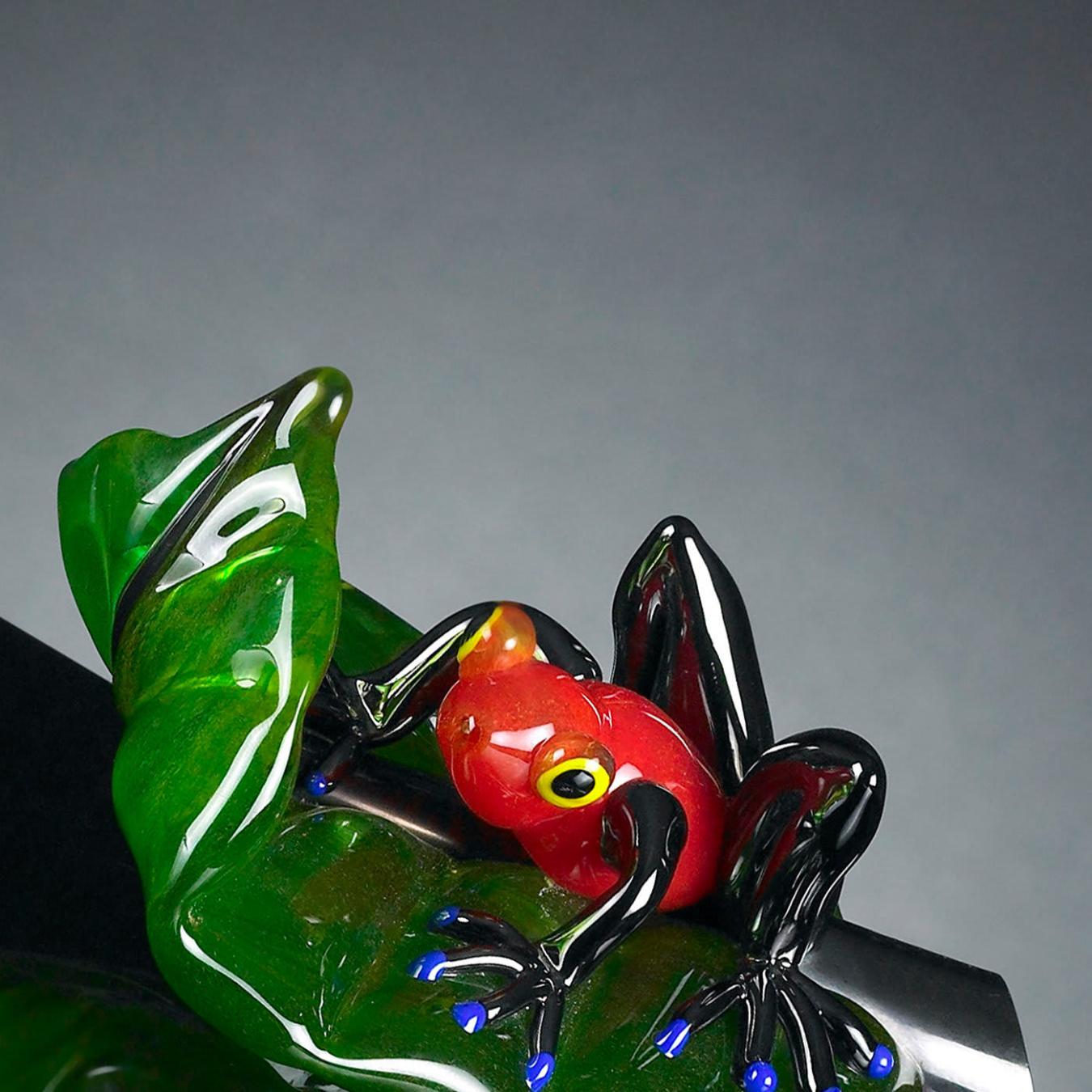 Red Frog on Leaf Artisan Figurine