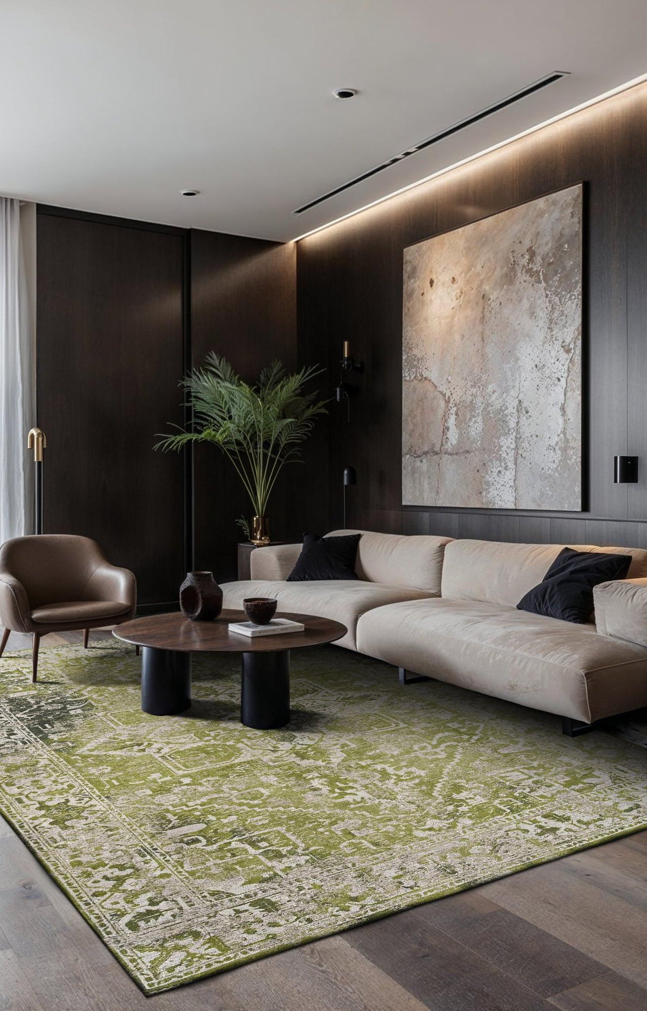 Olive Green Natural Pattern Rug | Size: 280 x 390 cm