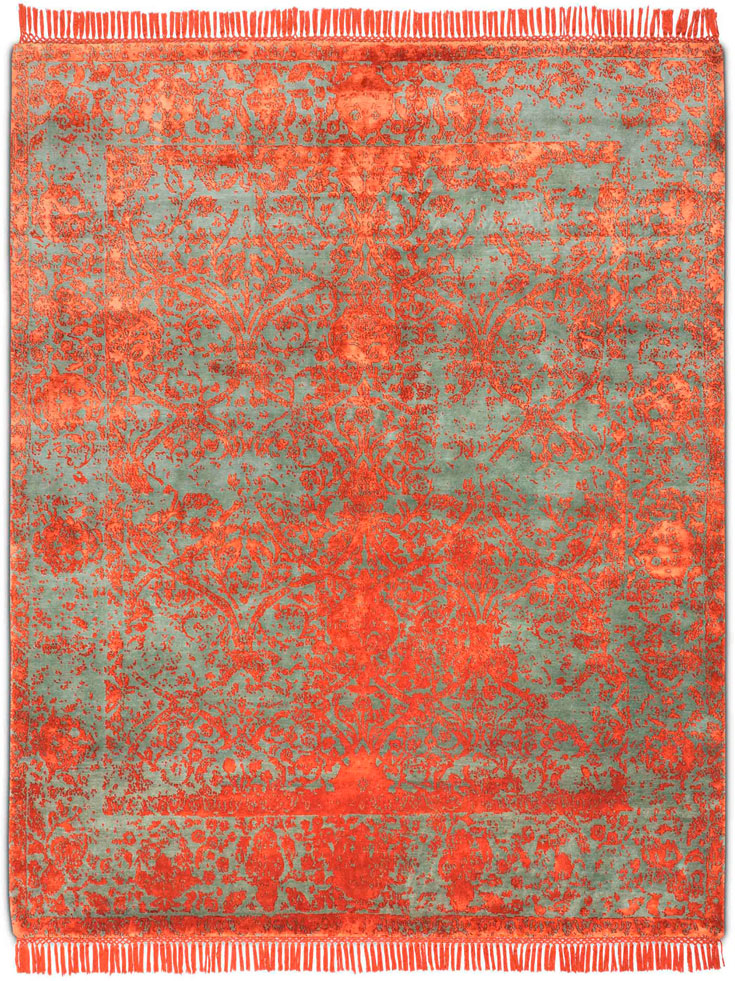 Rusty Red Hand-Knotted Wool / Silk Rug ☞ Size: 250 x 300 cm