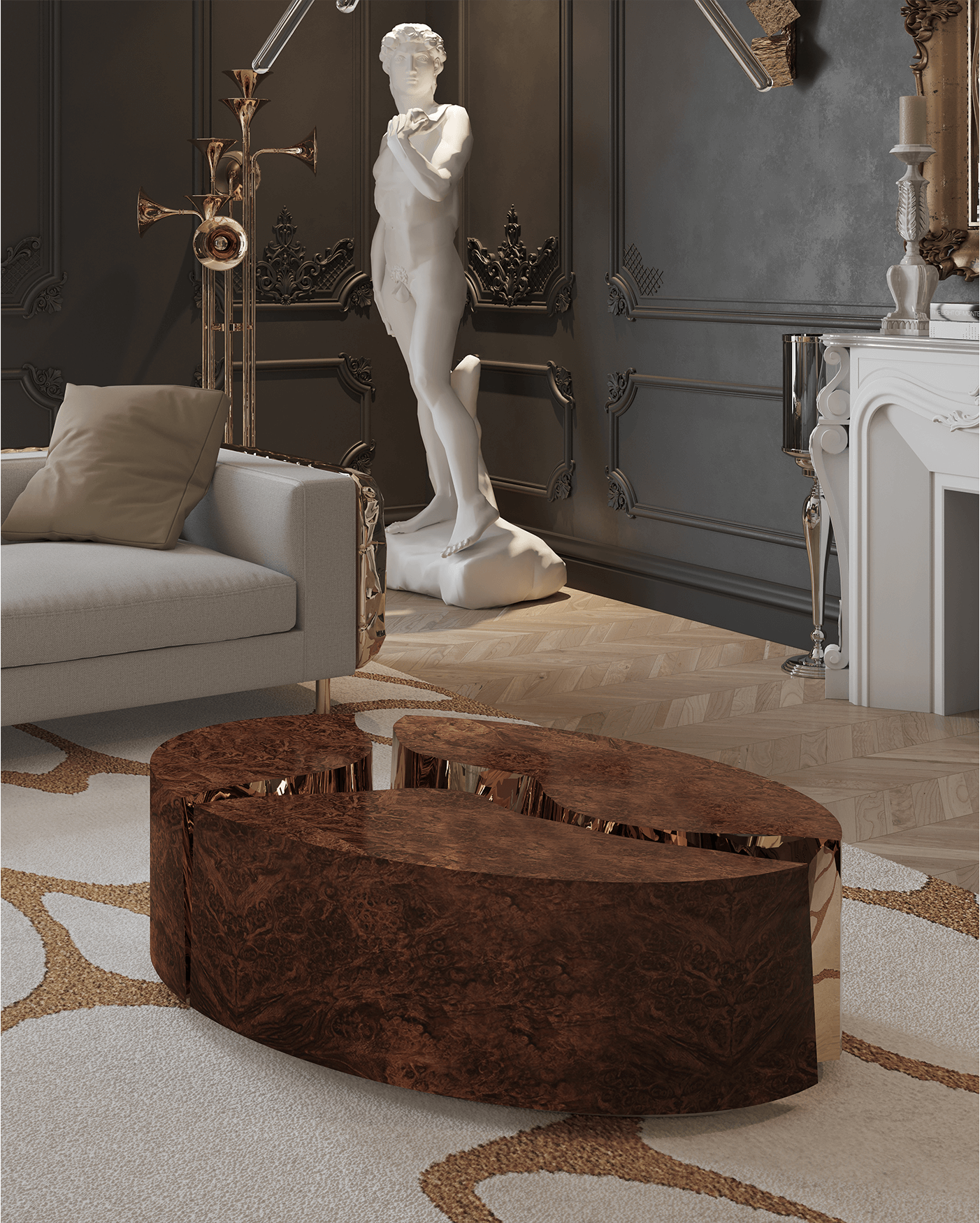 Oval Walnut Designer Coffee Table
