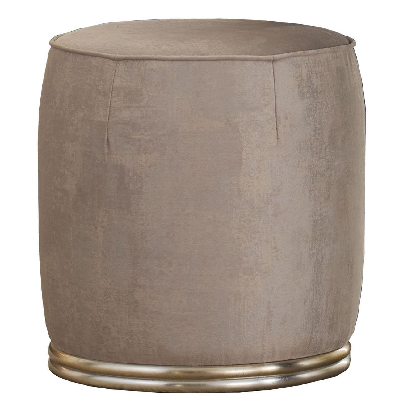 Taupe Italian Pouf with Wooden Base