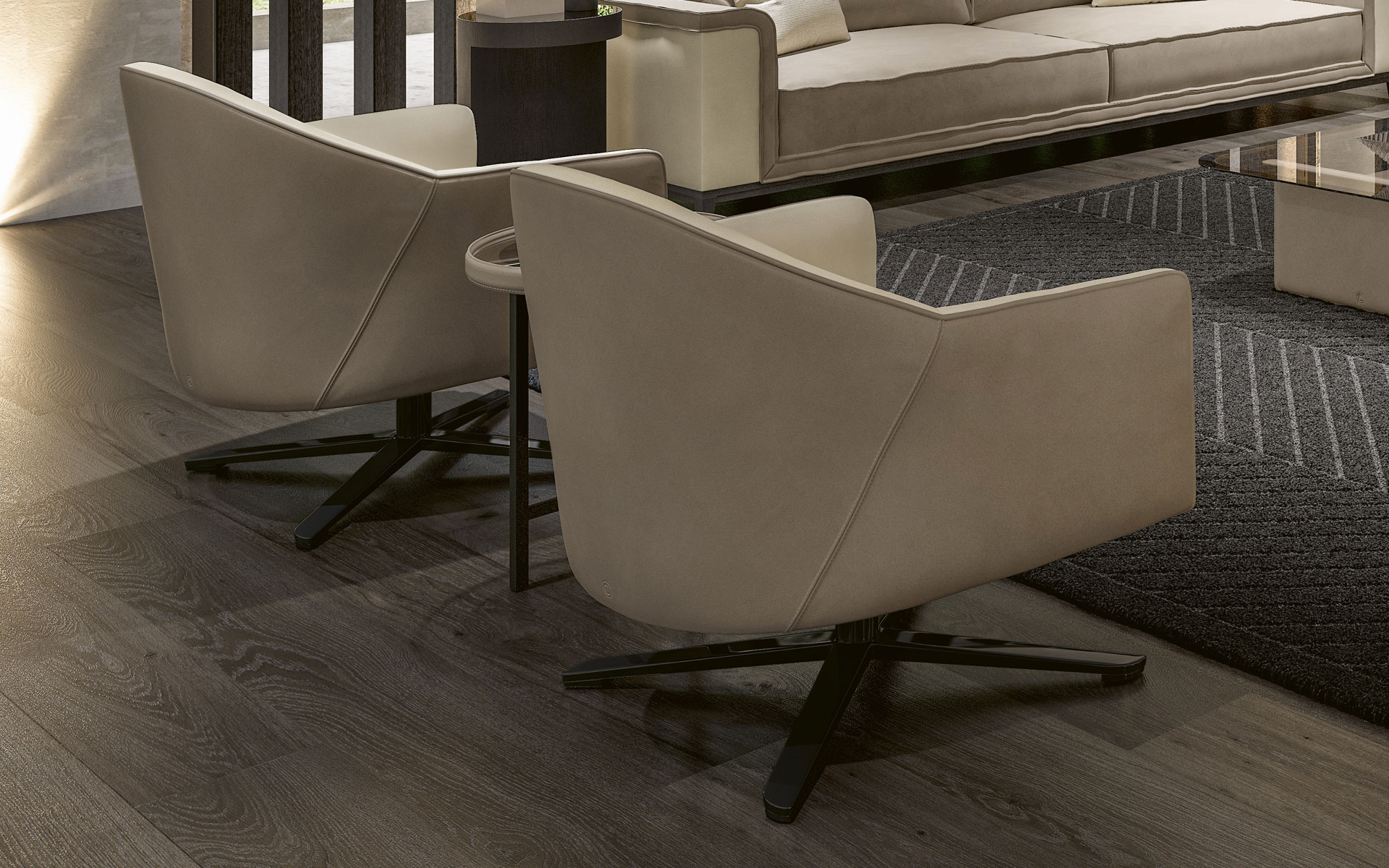 Leather and Fabric Swivel Armchair