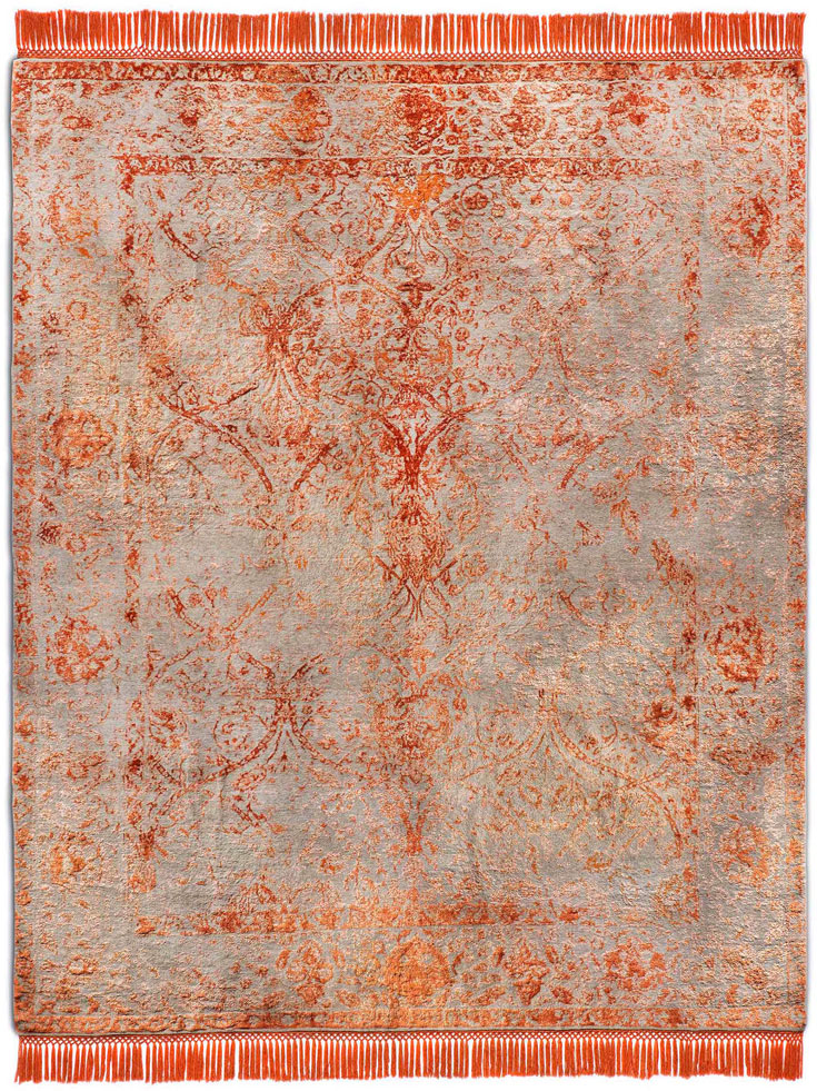 Copper Hand-Knotted Wool / Silk Rug ☞ Size: 300 x 400 cm