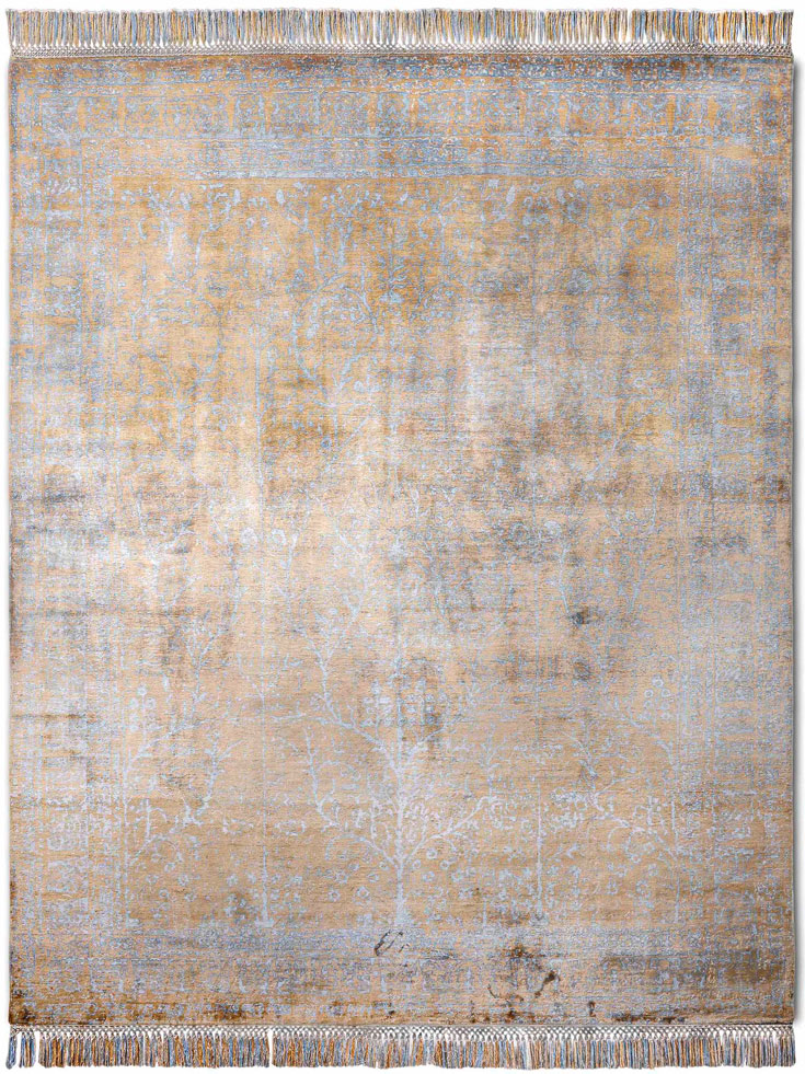 Light Blue Hand-Knotted Silk Rug | Size: 122 x 183 cm