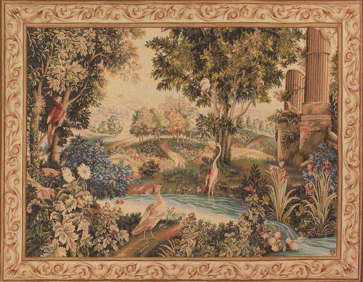 Horizontal Greenery with Birds Tapestry
