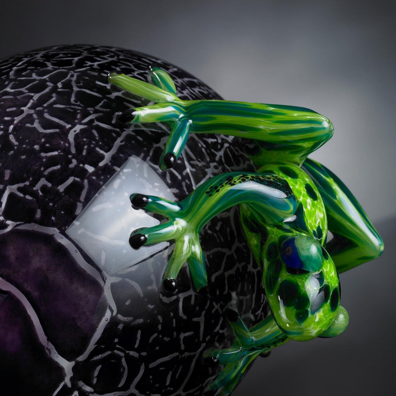 Crackled Glass Egg with Frogs