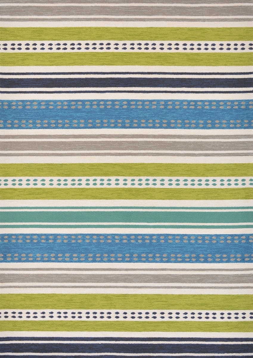 Stripes Green & Blue Outdoor Hand-Woven Rug ☞ Size: 140 x 200 cm