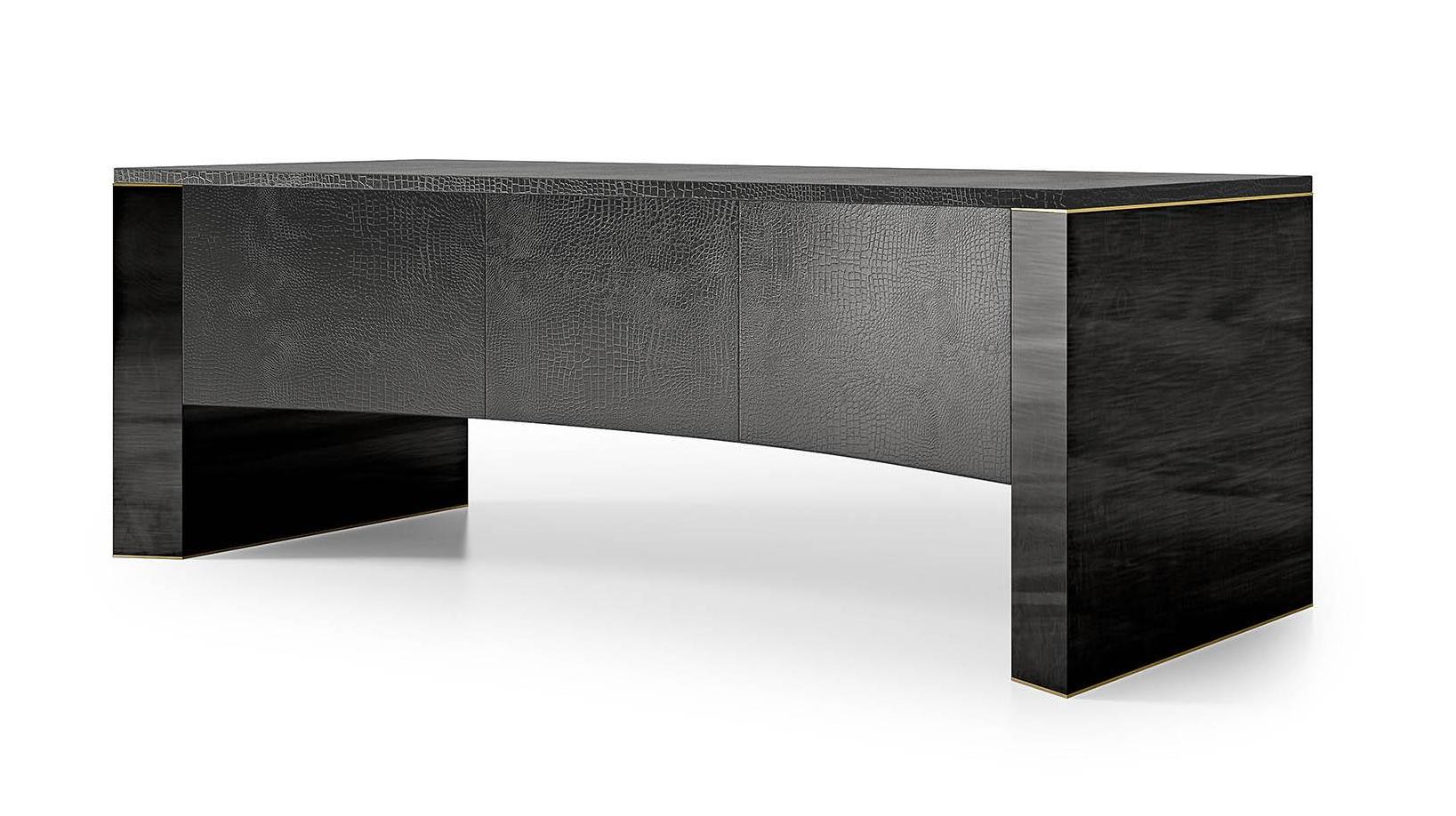 Luxe Black Leather Executive Desk