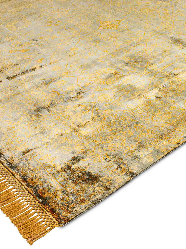 Less Obvious Gold Hand-Knotted Silk Rug | Size: 140 x 210 cm
