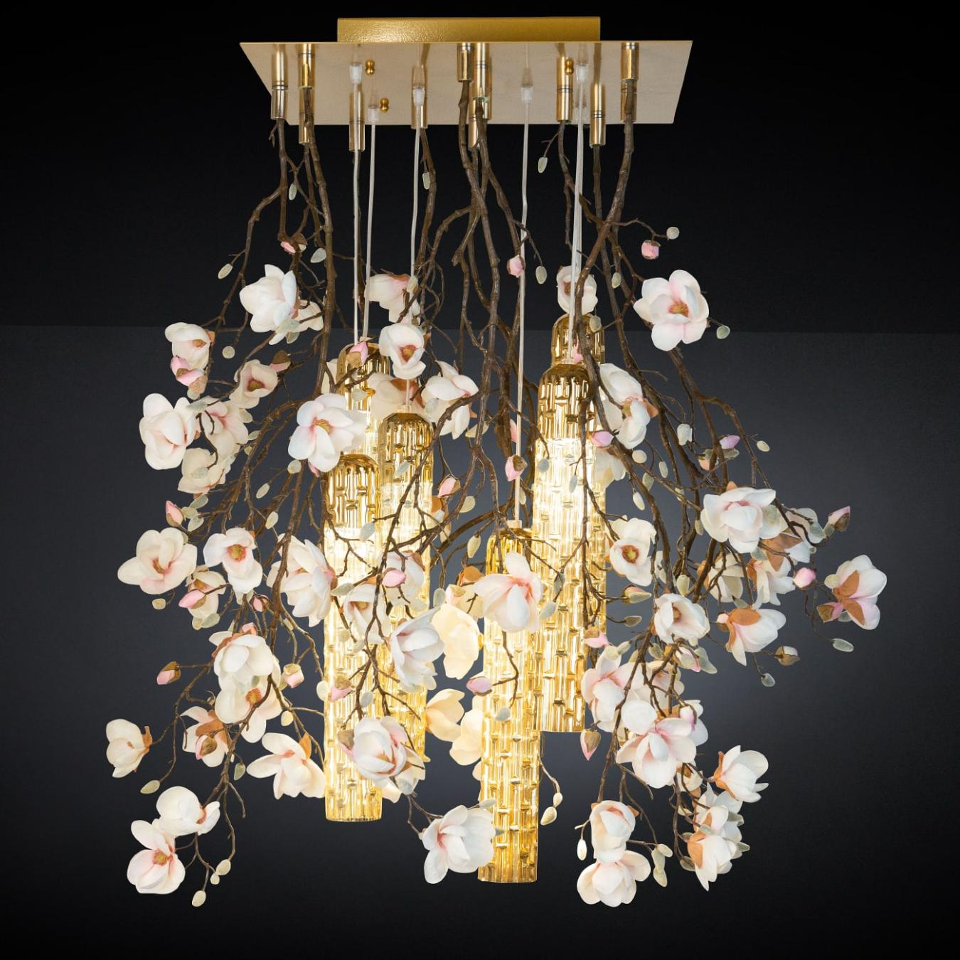 Magnolia White and Gold Chandelier
