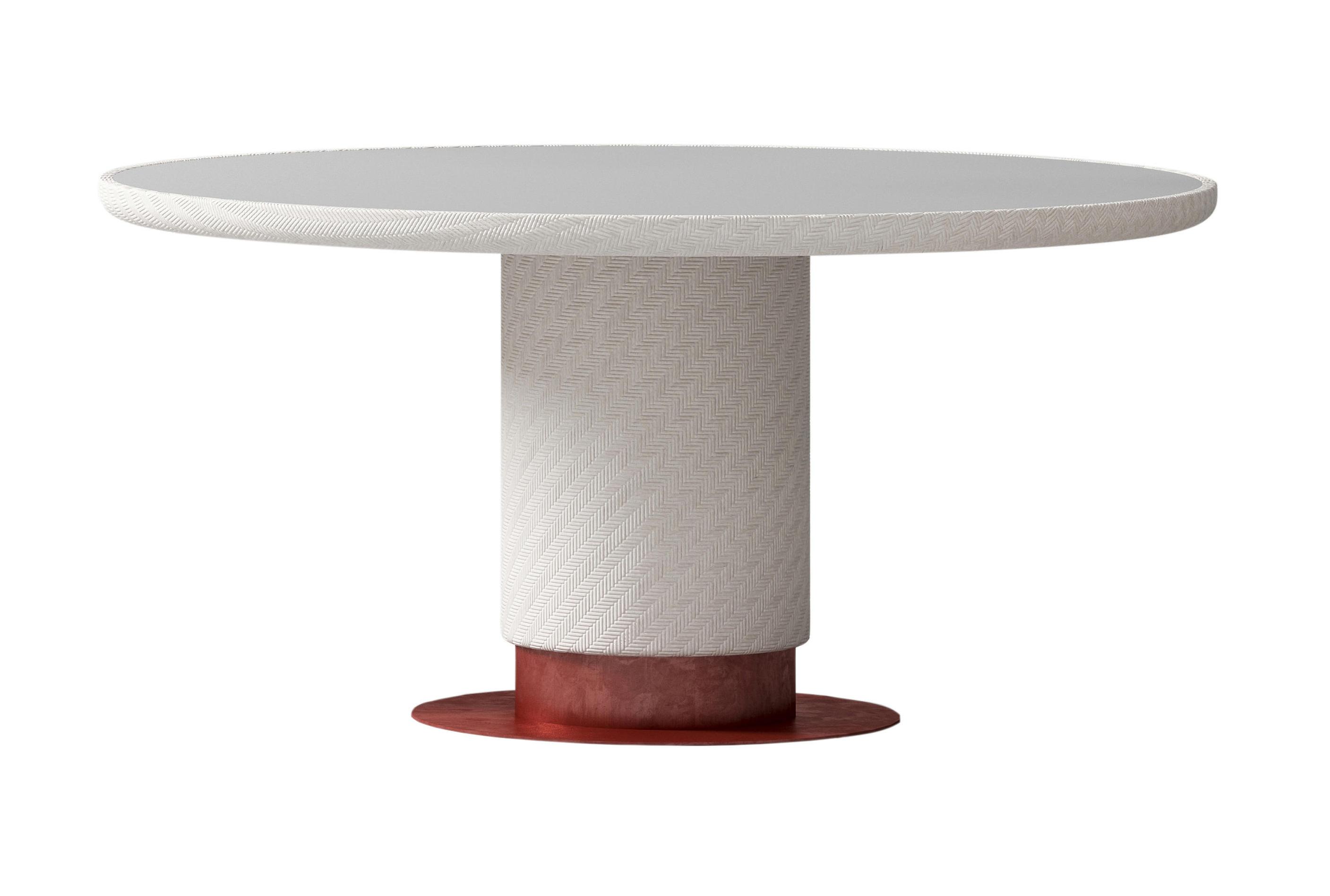 Contemporary White and Red Round Dining Table