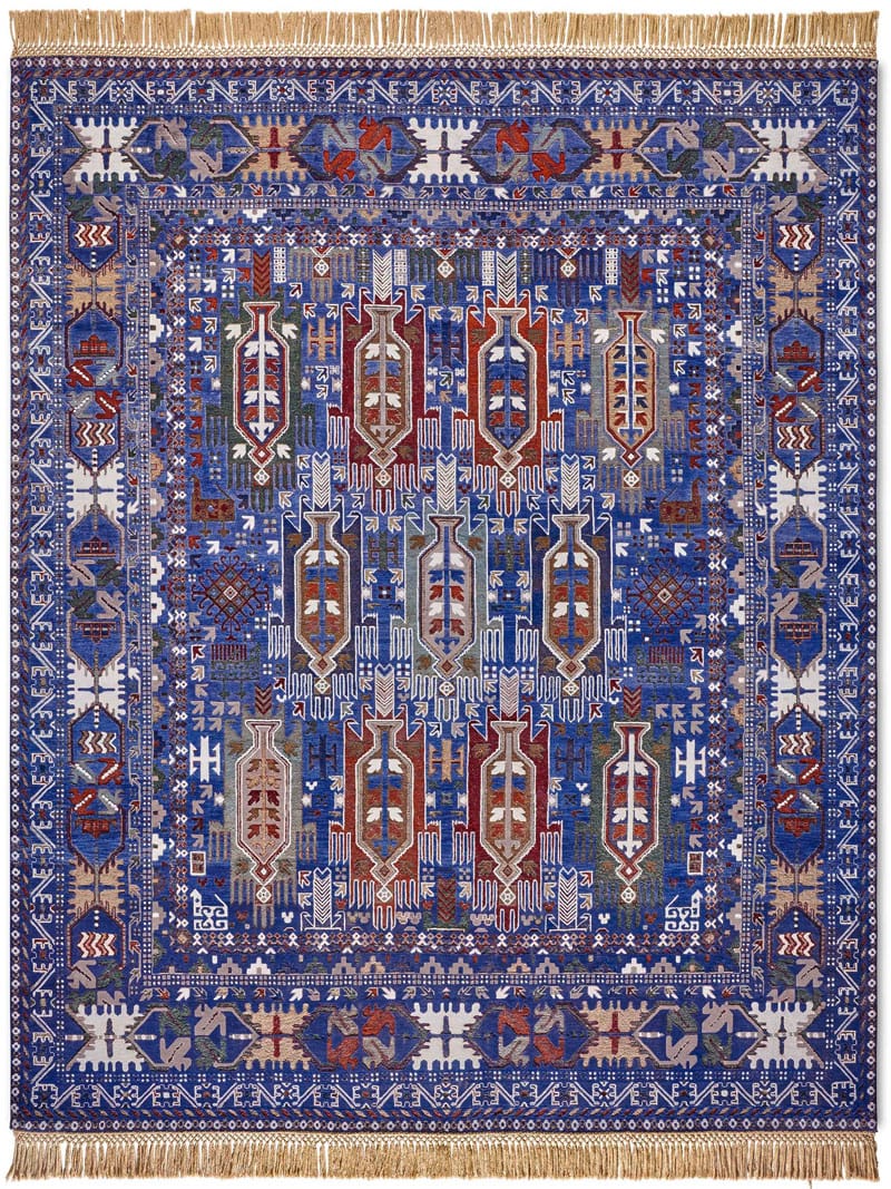 Balouch Blue Hand-Knotted Silk / Wool Rug | Size: 300 x 400 cm