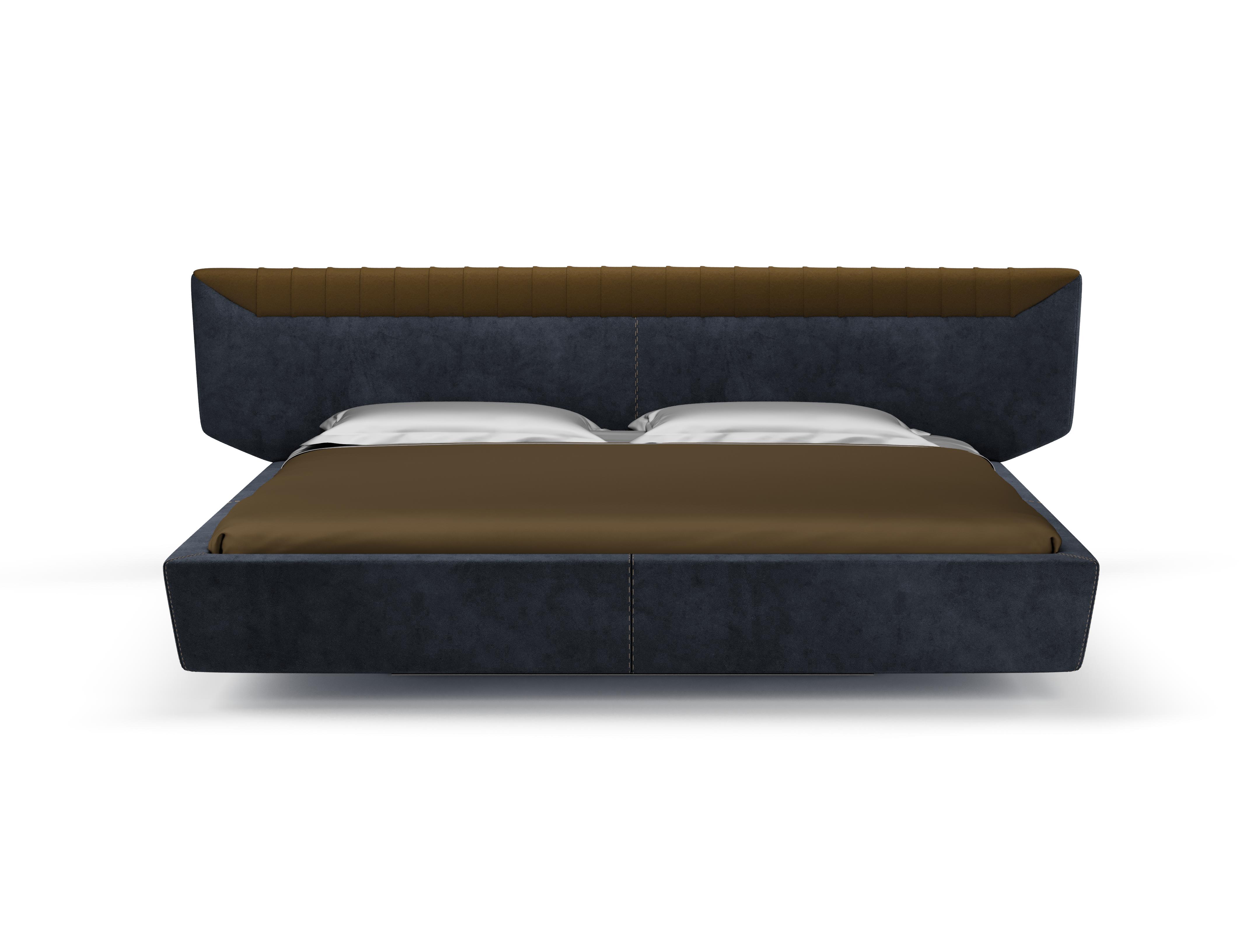 Libra Dark Blue Bed with Headboard