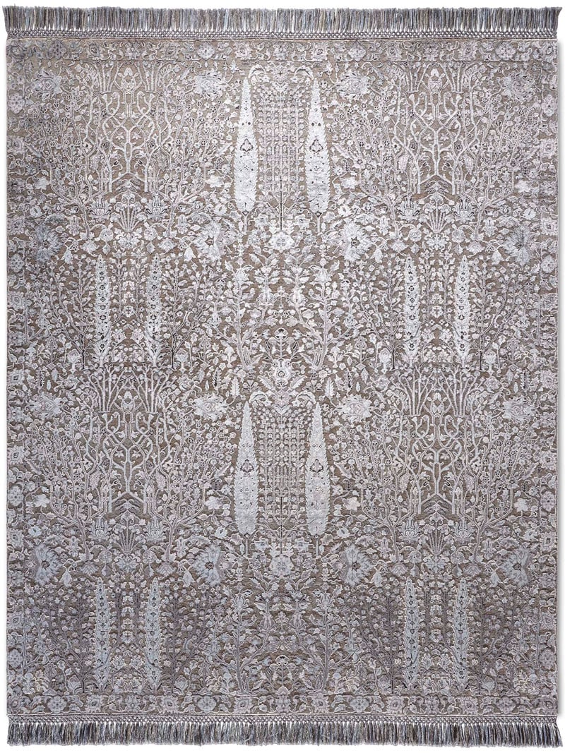 Pine Garden Charcoal Hand-Knotted Wool / Silk Rug