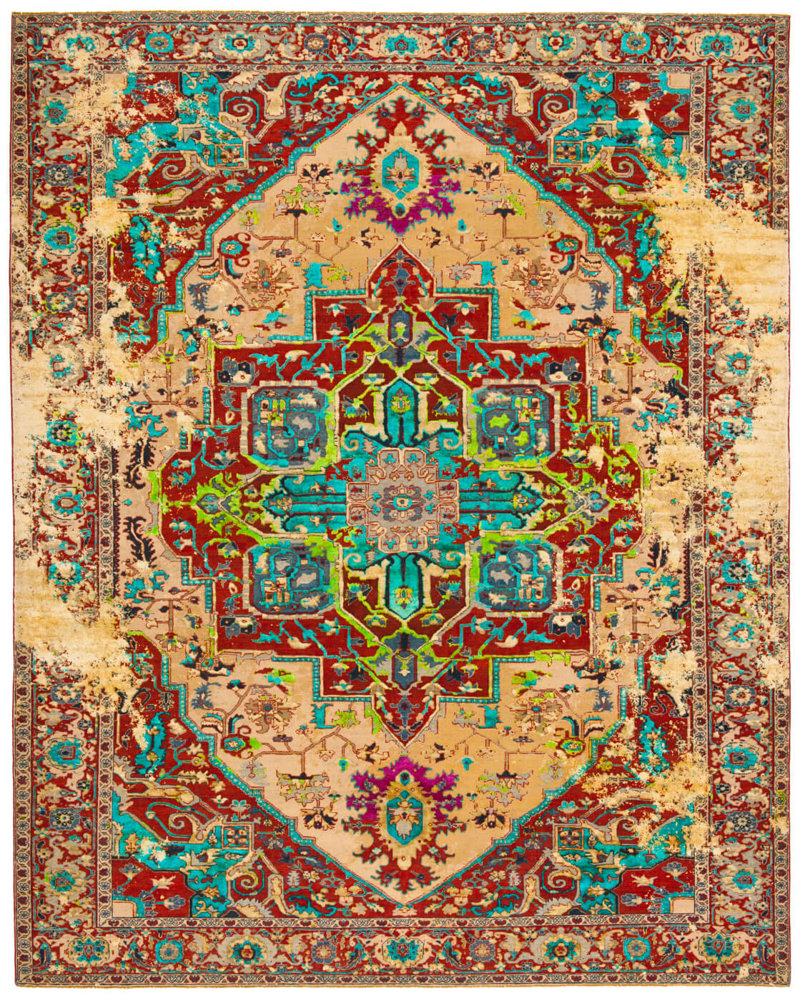 Serapi Turquoise / Red Hand Knotted Luxury Rug