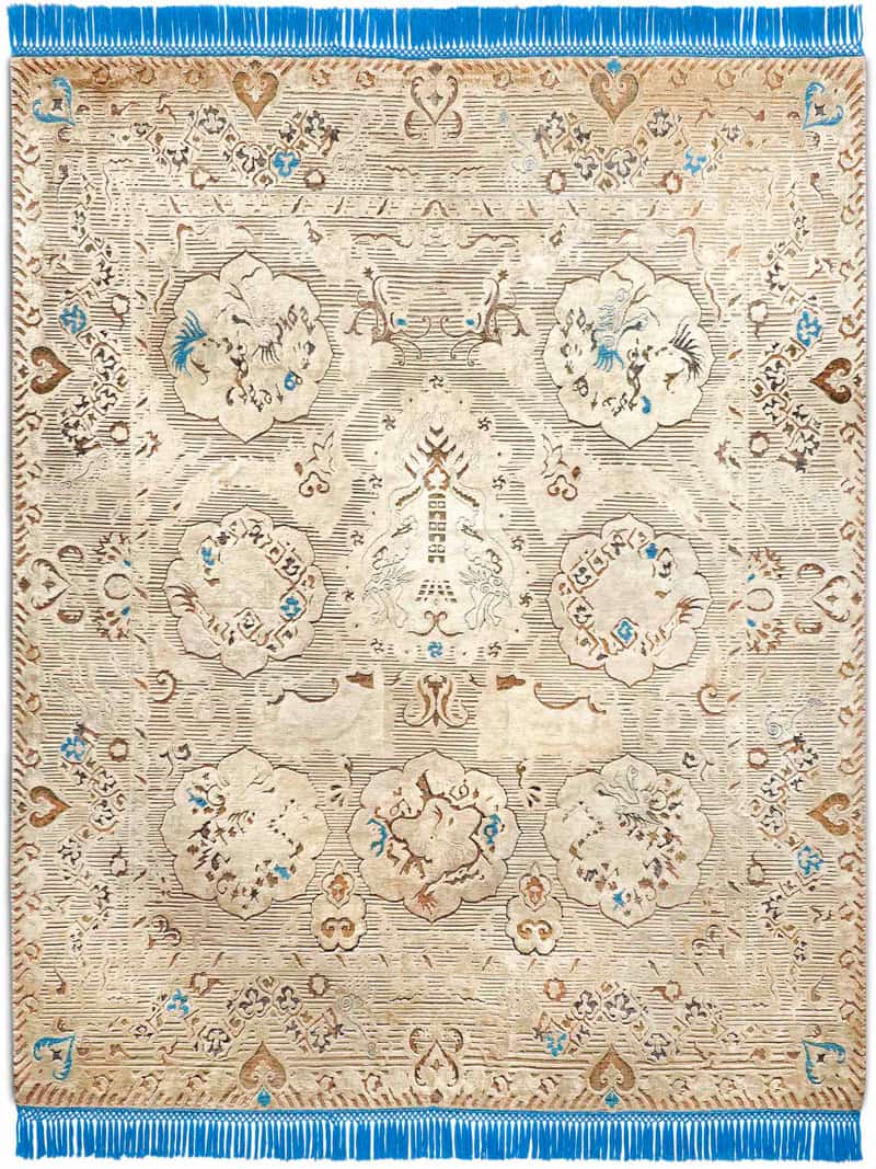 Dragon Blue / Beige Silk / Wool Rug
