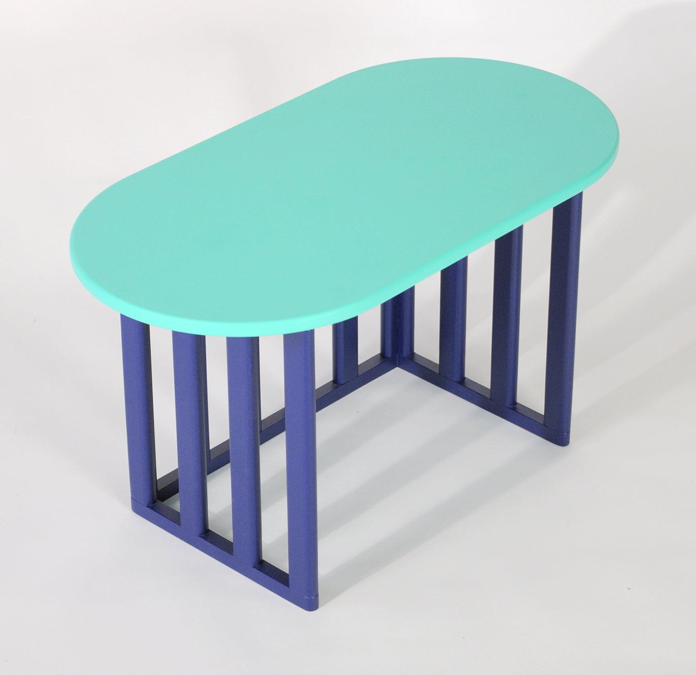 Blue Oval Wood Side Table