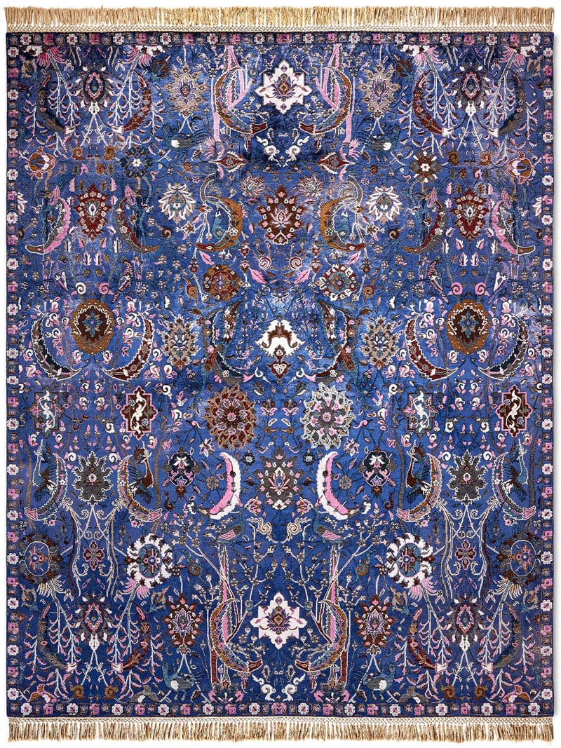 Kerman Blue Wool & Silk Rug