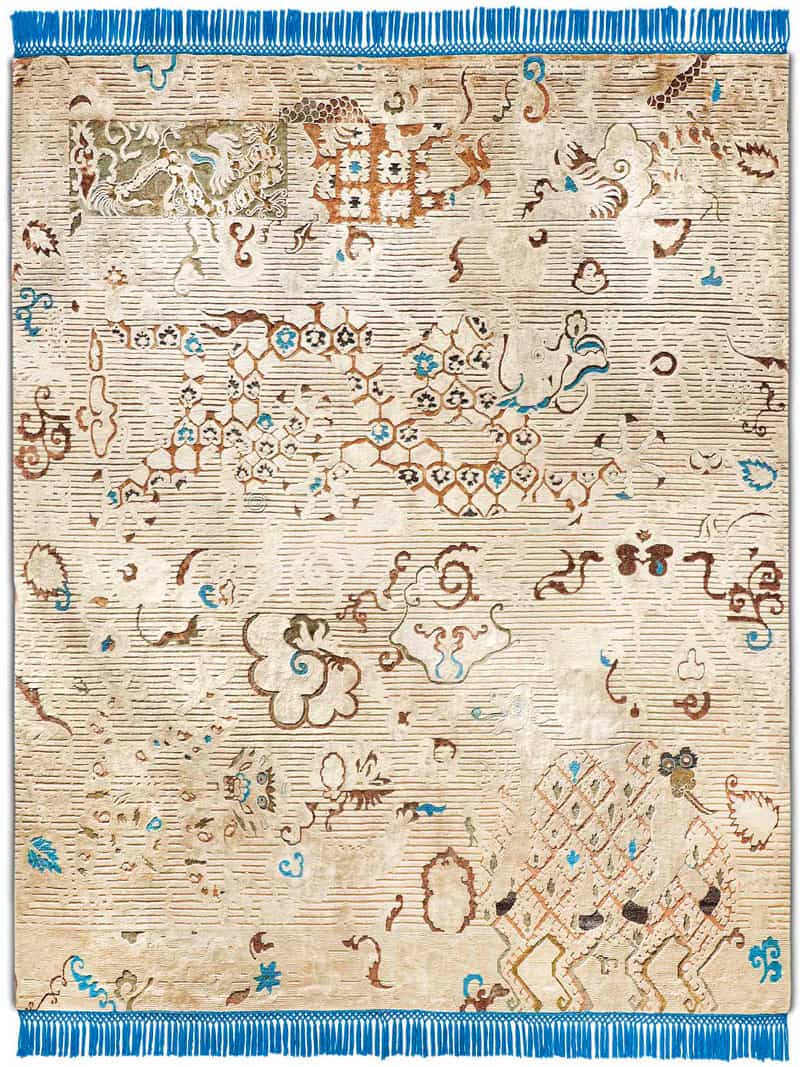 Dragon Blue / Beige Silk / Wool Rug