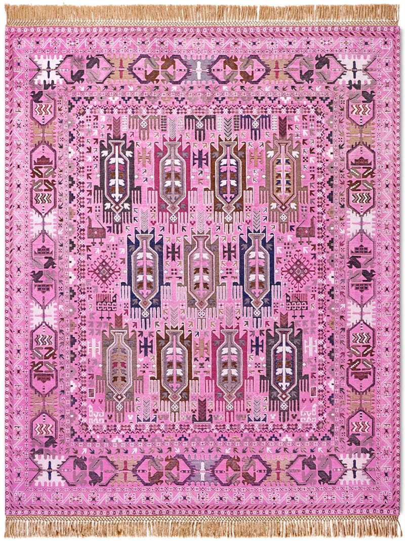 Balouch Pink Hand-Knotted Silk / Wool Rug