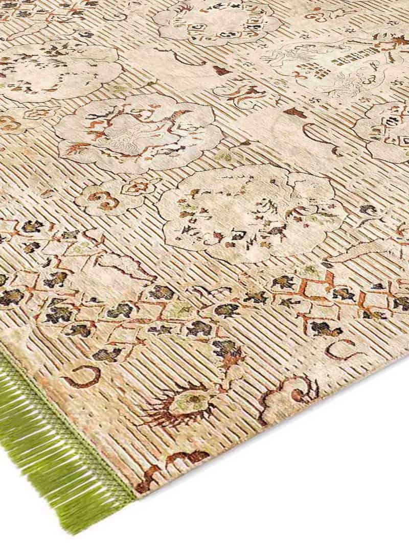 Dragon Green / Beige Silk / Wool Rug