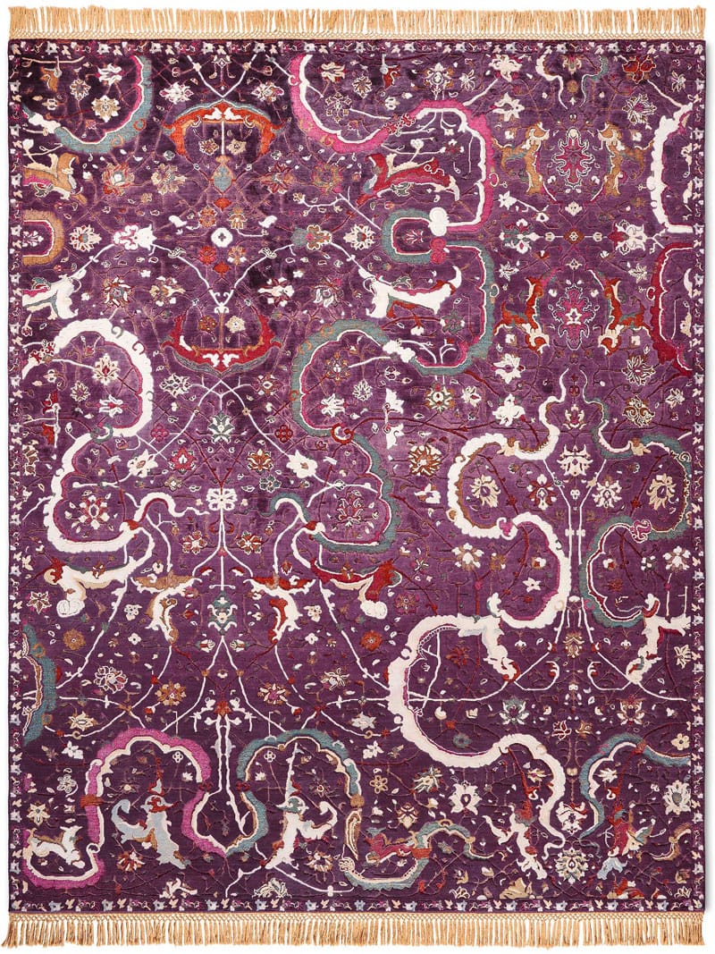 Tabriz Purple Hand-Knotted Wool / Silk Rug ☞ Size: 300 x 400 cm
