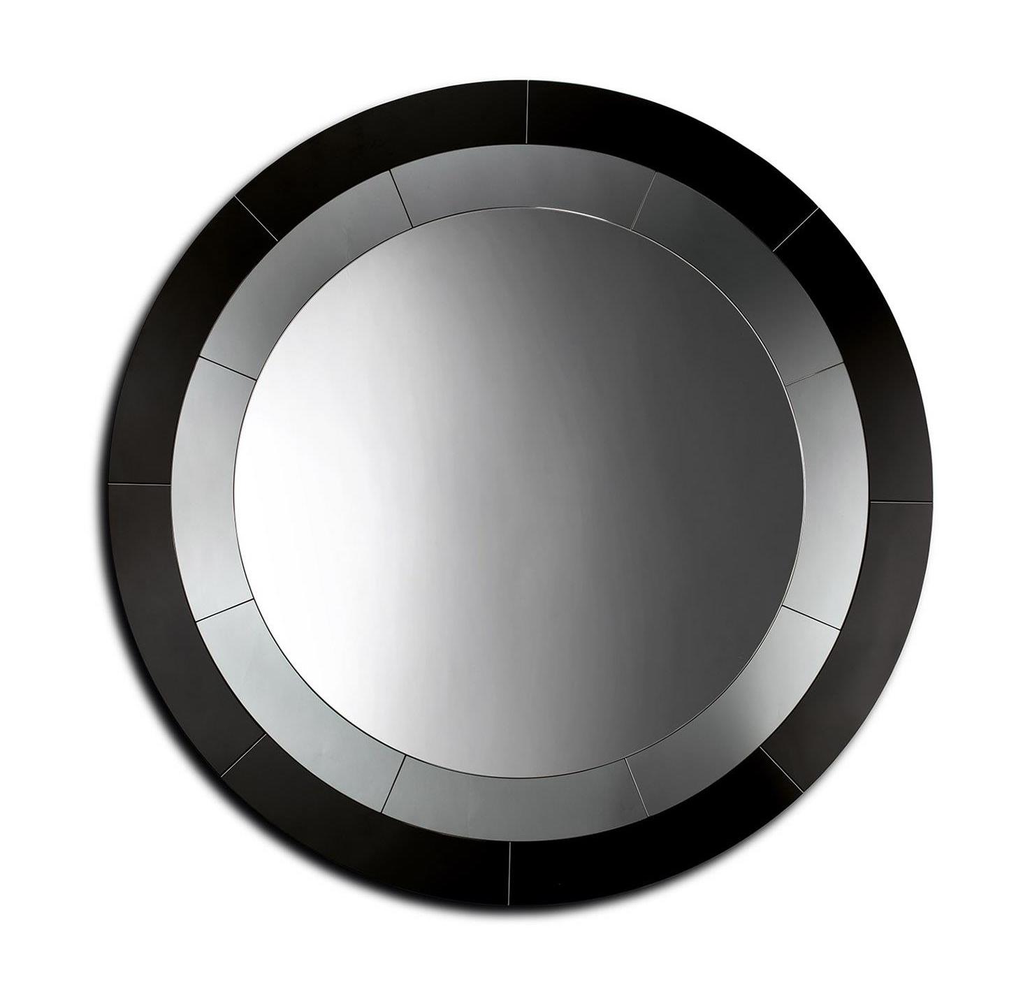 Smoked Glass Circular Mirror with Elegant Inserts