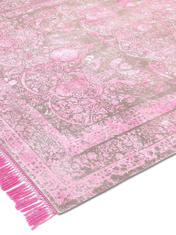 Soft Pink Hand-Knotted Wool / Silk Rug