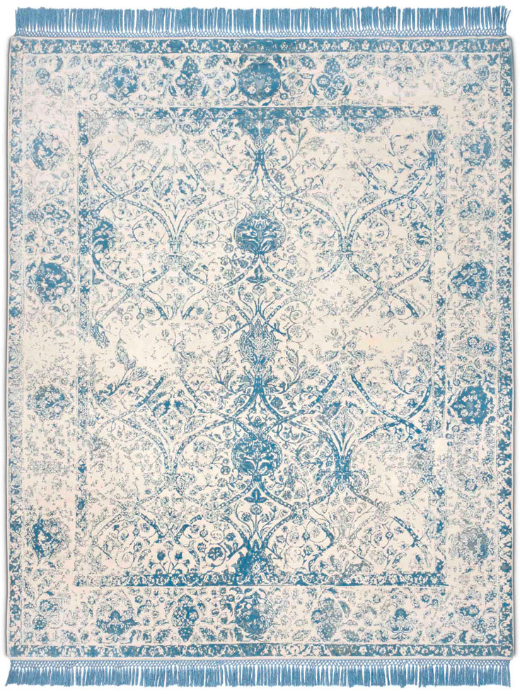 Light Blue Hand-Knotted Wool / Silk Rug | Size: 274 x 365 cm