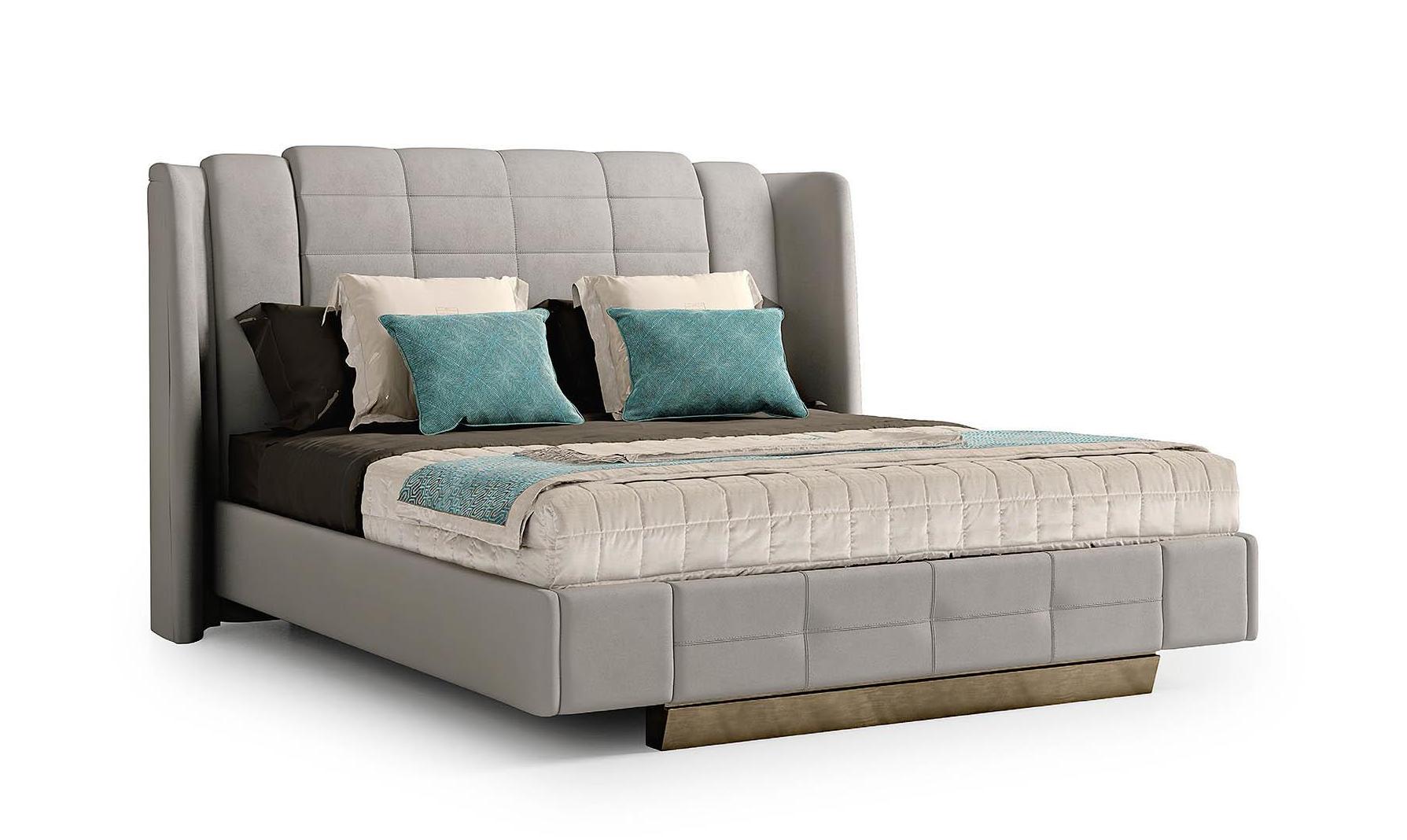 Elegant Bed with Stitched Detailing and Metal Feet