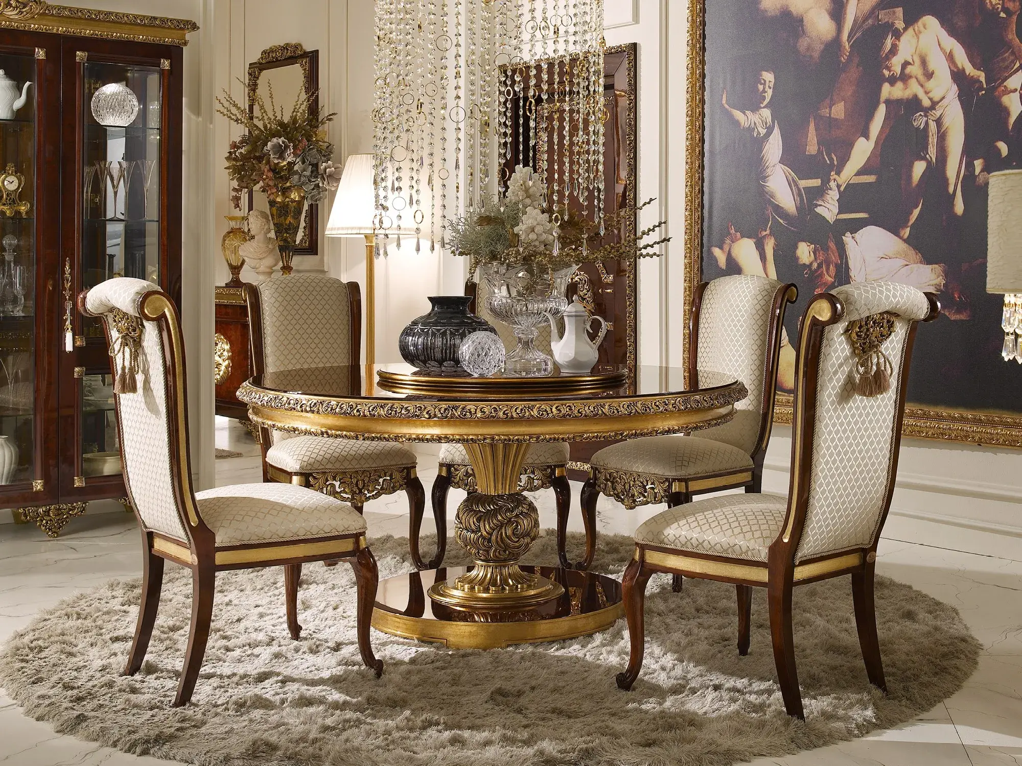 Classic Italian Round Dining Table | Configuration: With Lazy Susan