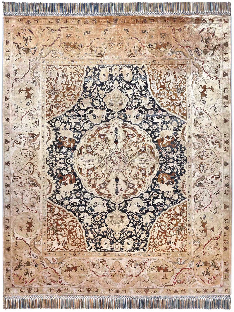 Gold Hand-Knotted Silk / Wool Rug