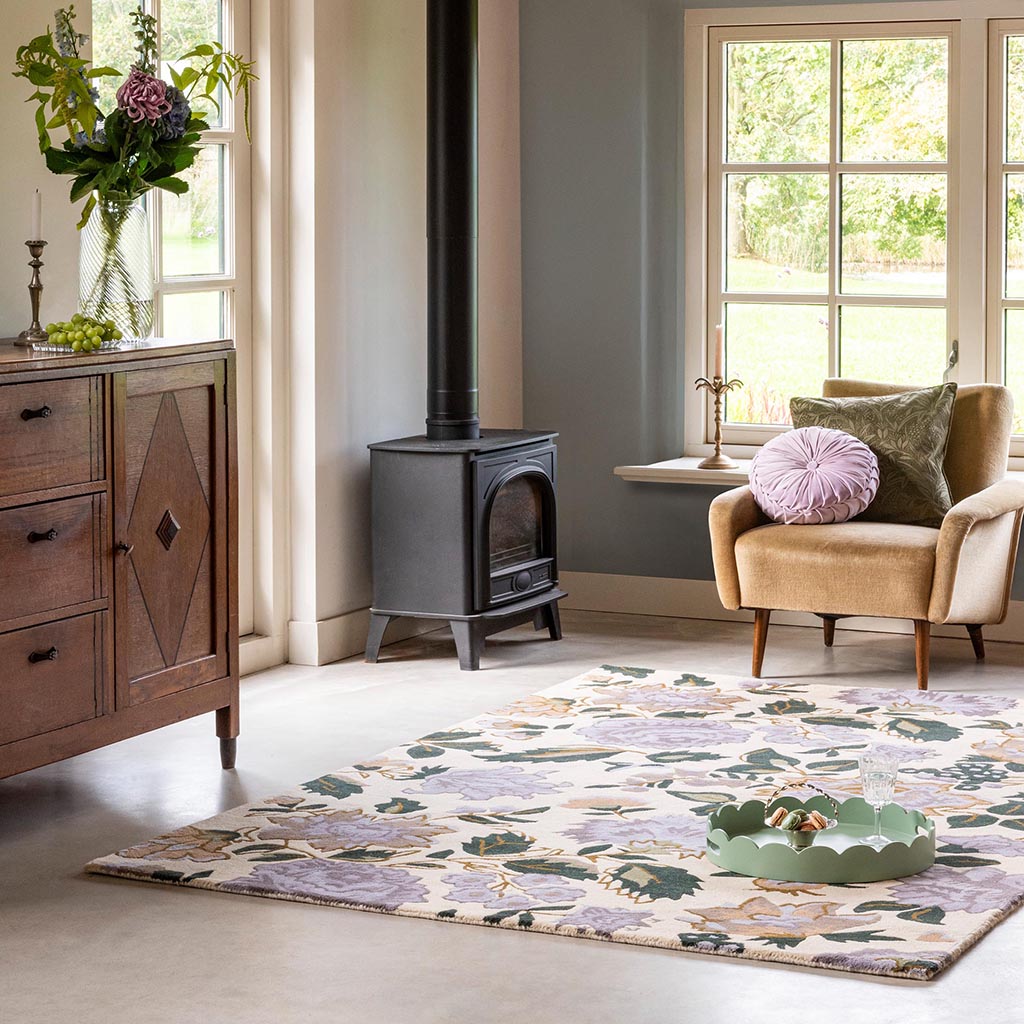 Botanical Floral Heather Purple Rug | Size: 140 x 200 cm
