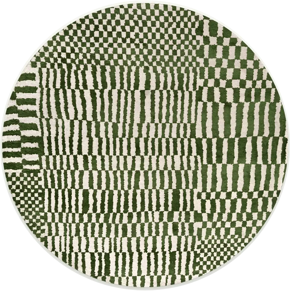 Green Toned Berber-Inspired Round Rug | Size: Ø 140 cm