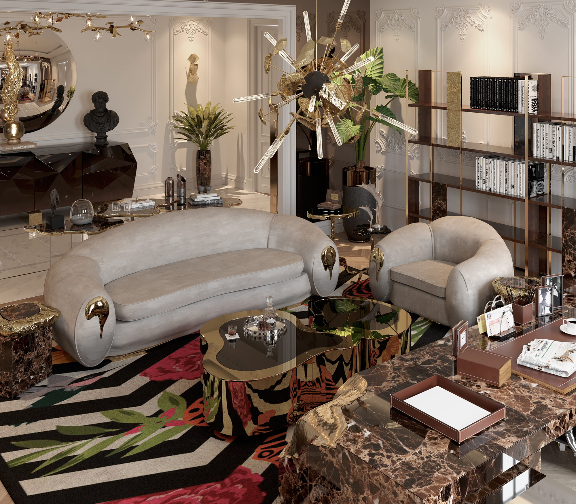Polished Brass Coffee Table Set | Configuration: Big