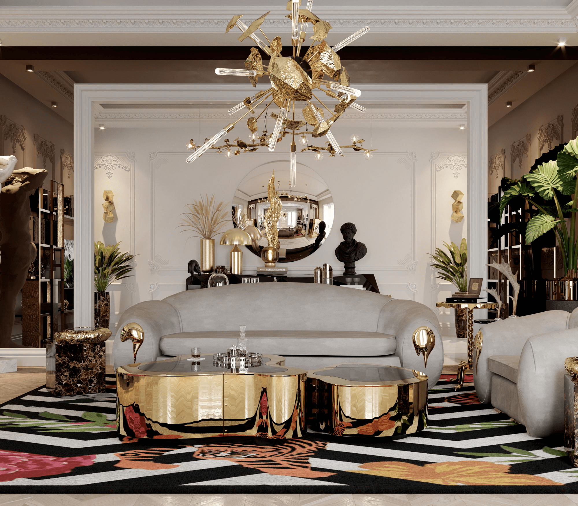 Polished Stainless Steel Coffee Table Set | Configuration: Big