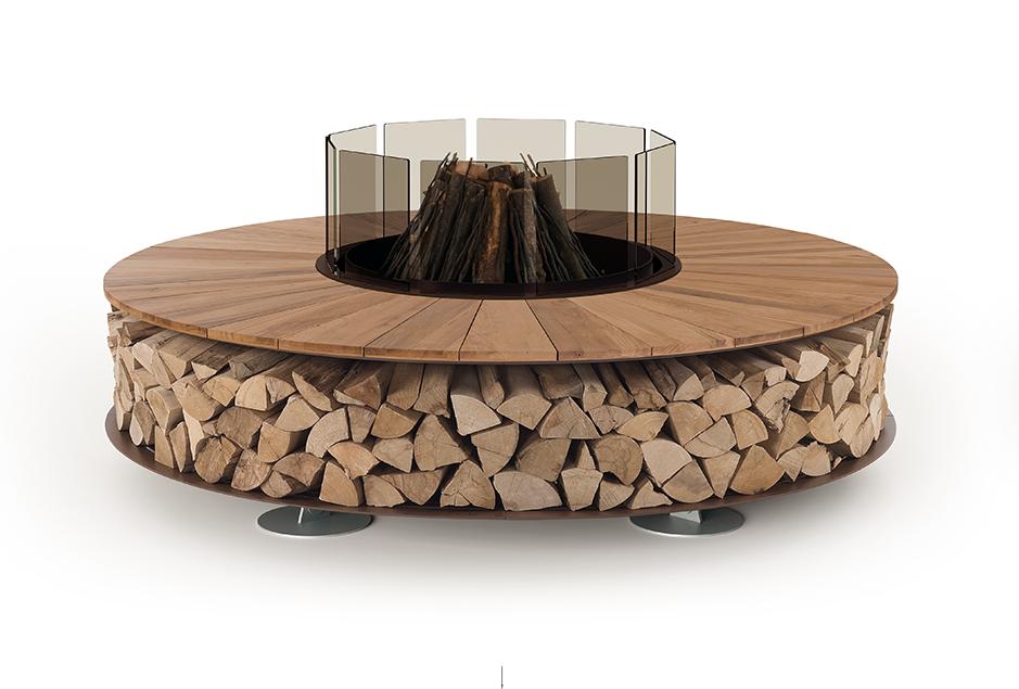 Wood Outdoor Fire Pit | Finishing: Old Wood | Dimensions: Ø 200 cm