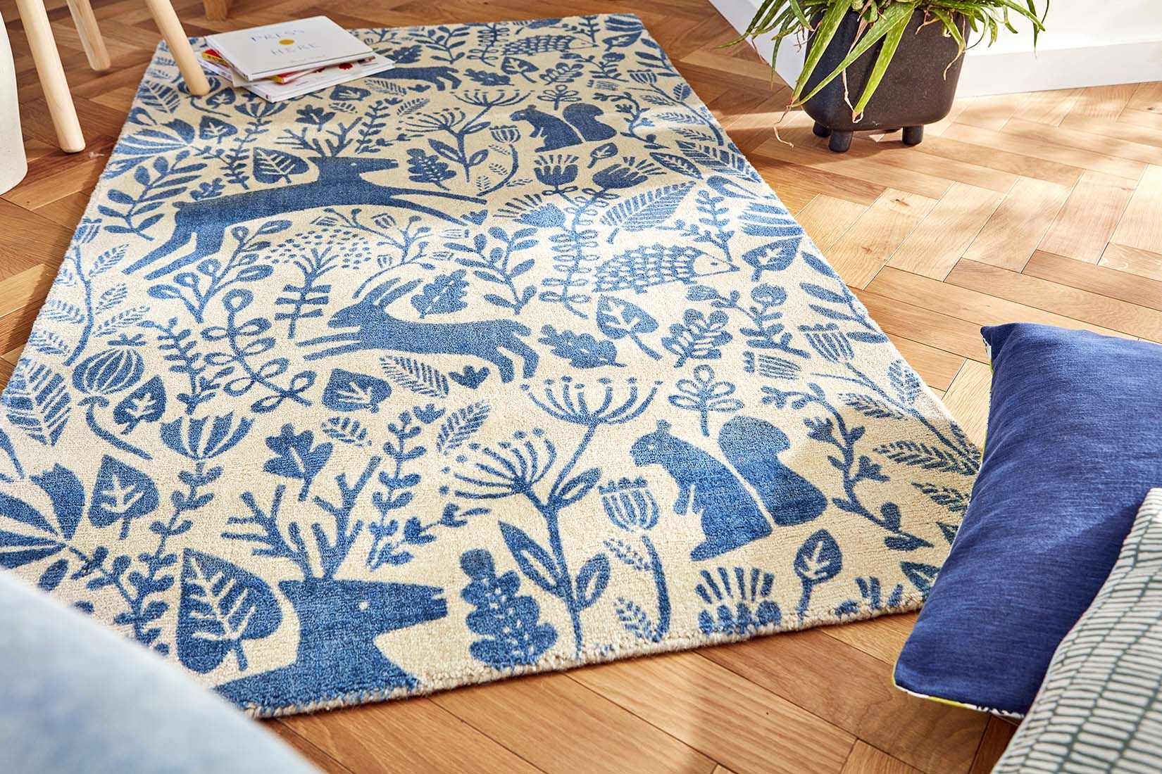 Blue & Beige Handwoven NZ Wool Rug