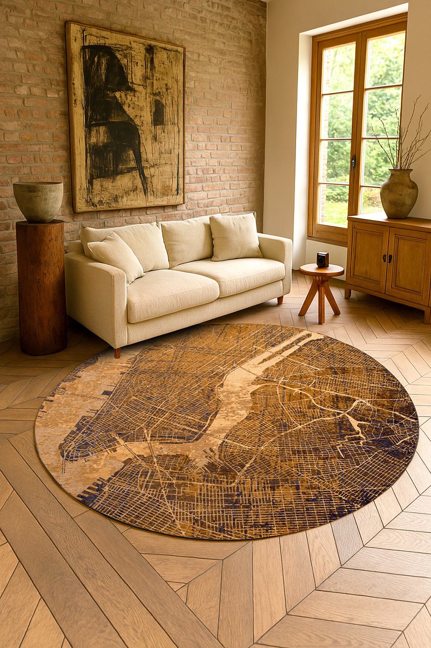 Elegant Gold Round Rug | Size: Ø 240 cm