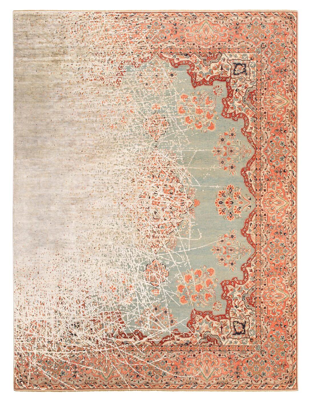 Red Hand-Knotted Wool / Silk Luxury Rug