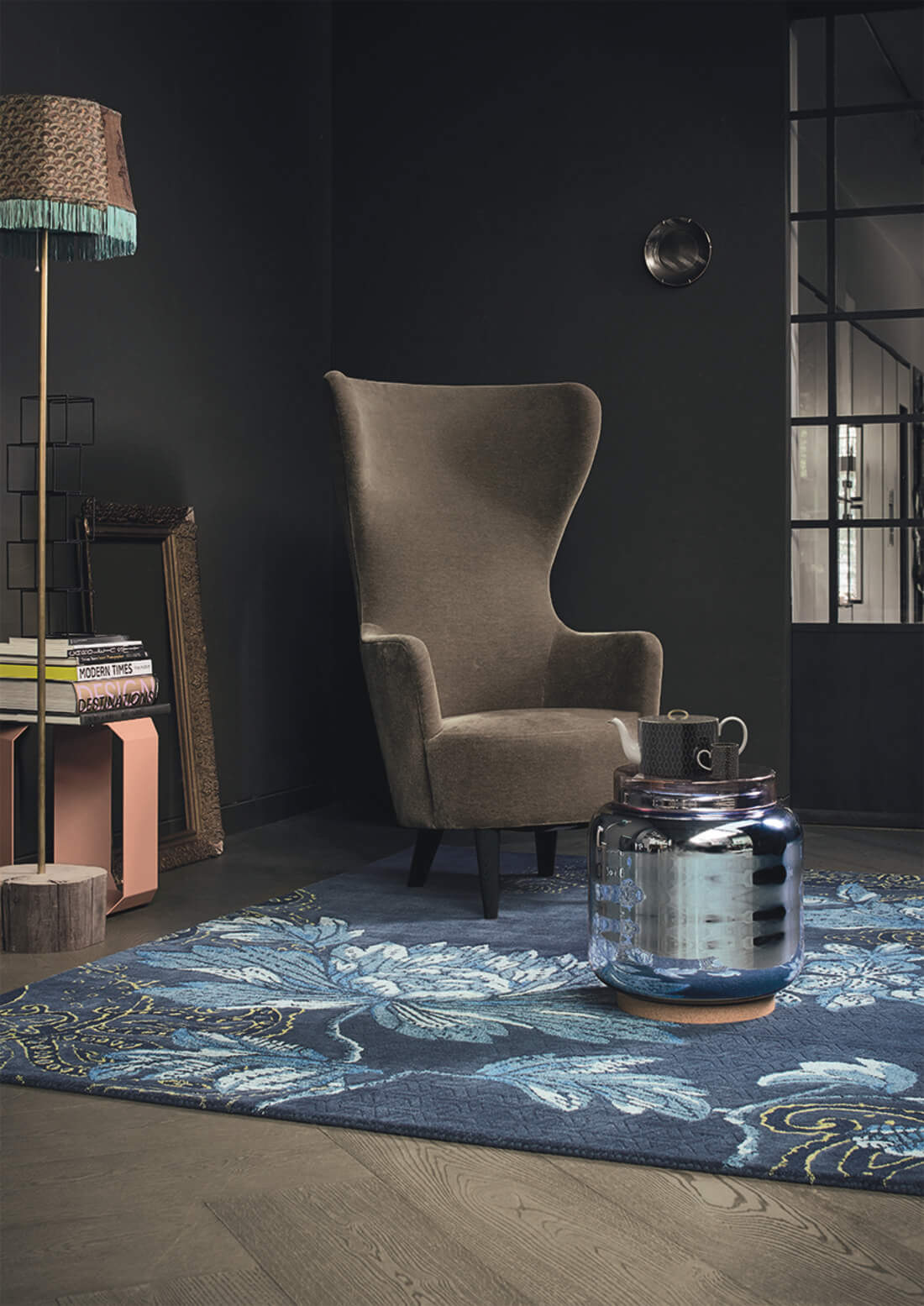 Floral Blue Wool / Viscose Hand Made Rug