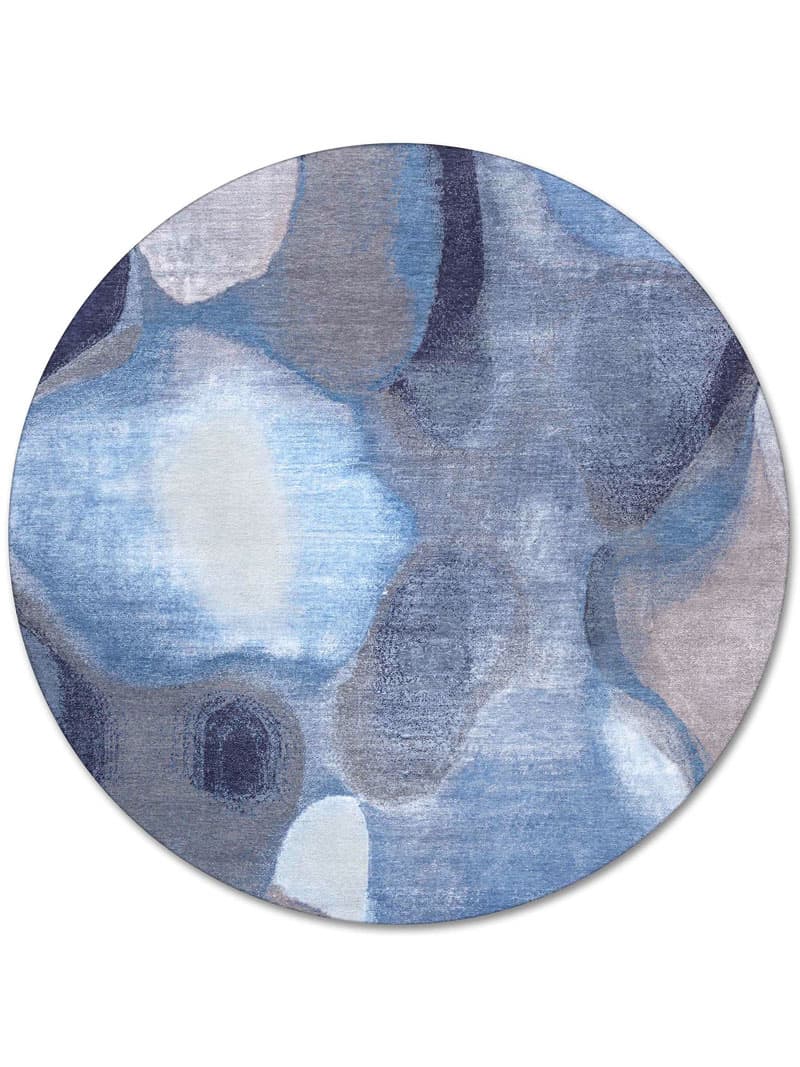 Round Blue Grey Luxury Handwoven Rug